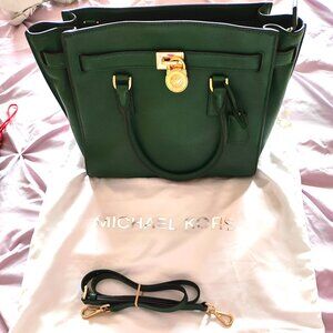 MICHAEL KORS HAMILTON Large SATCHEL SHOULDER LEATHER BAG – GREEN “Authentic”.